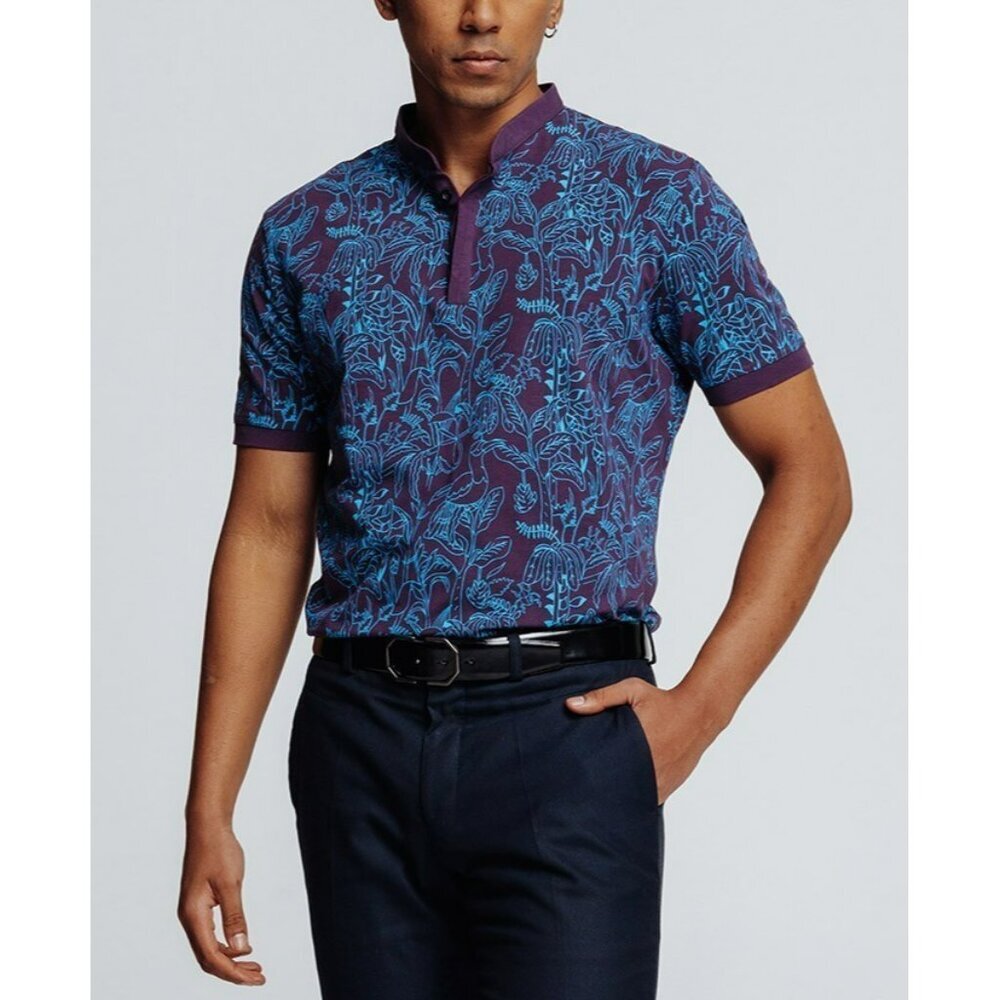 Ginkgo Men's Supima Cotton Rain Forest Polo Shirt Purple Blue Vietnam - XXL
